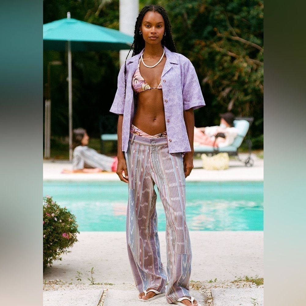 Urban Outfitters BDG Rae Linen Blend Bohemian Printed Cargo Pants Size 8 NWT